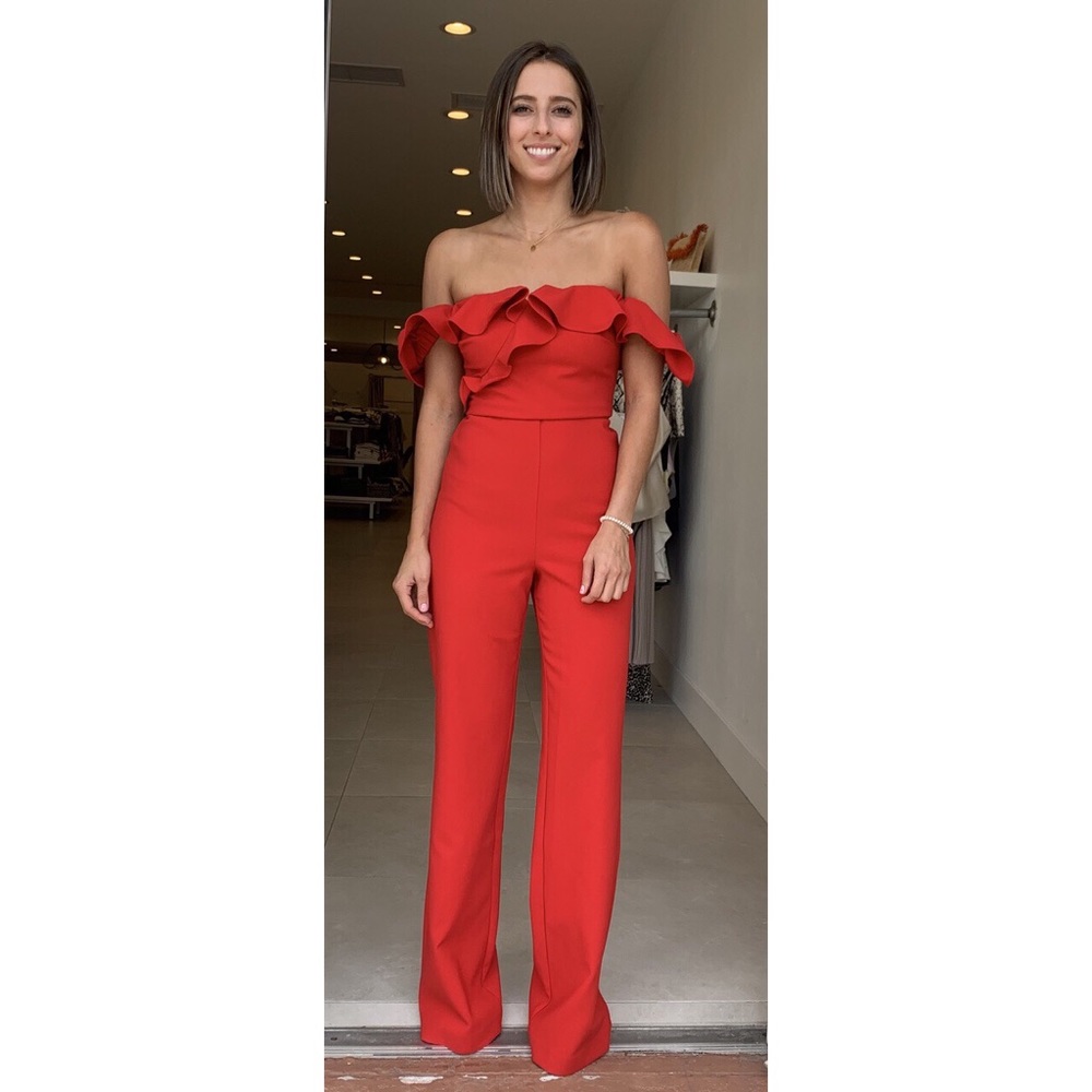 LIKELY Women’s Red Off Shoulder Miller  Jumpsuit